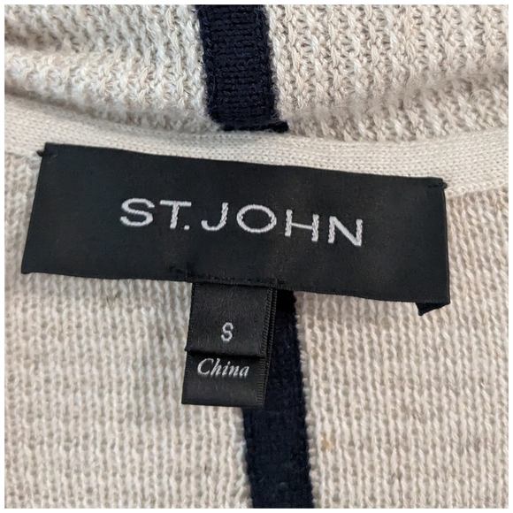 ST JOHN Sequin Jacquard Knit Open Shawl Cardigan in Taupe Melange - Picture 6 of 11